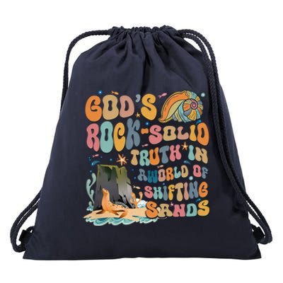 GodS Rock Solid Breaker Rock Beach Vbs 2024 Christian Gift Drawstring Bag