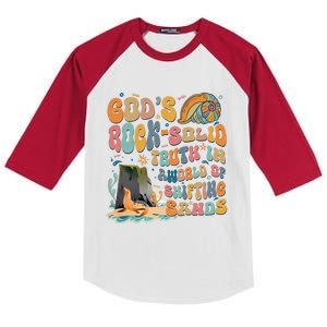 GodS Rock Solid Breaker Rock Beach Vbs 2024 Christian Gift Kids Colorblock Raglan Jersey