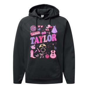 Girl Retro Taylor First Name Personalized Groovy 70S 80S Performance Fleece Hoodie