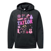 Girl Retro Taylor First Name Personalized Groovy 70S 80S Performance Fleece Hoodie