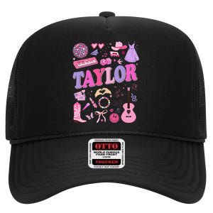 Girl Retro Taylor First Name Personalized Groovy 70S 80S High Crown Mesh Back Trucker Hat