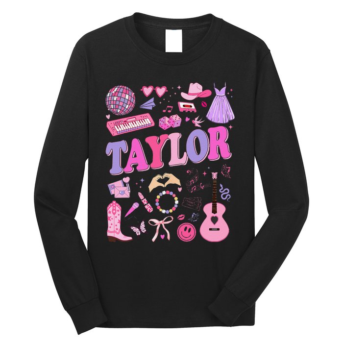 Girl Retro Taylor First Name Personalized Groovy 70S 80S Long Sleeve Shirt