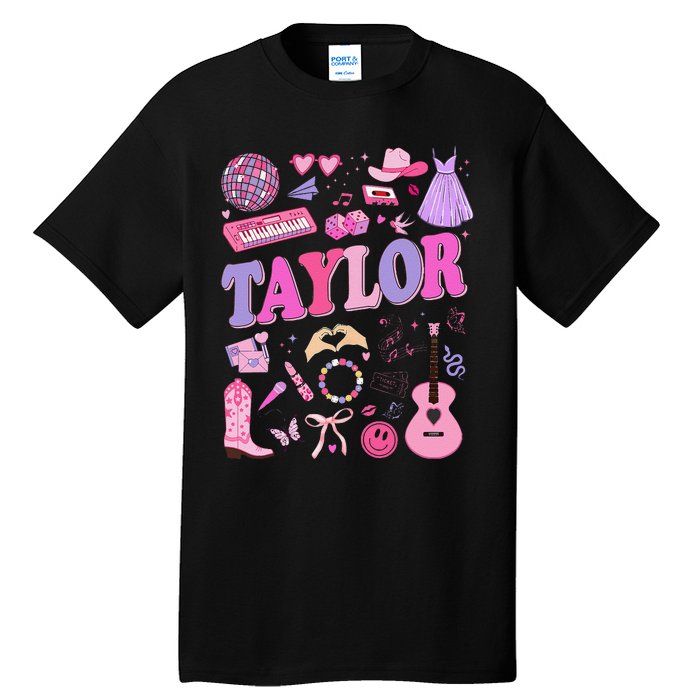 Girl Retro Taylor First Name Personalized Groovy 70S 80S Tall T-Shirt