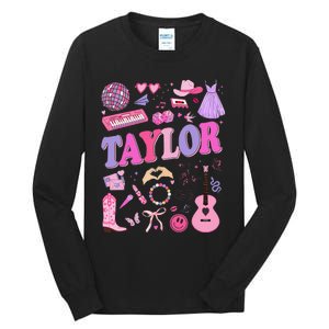 Girl Retro Taylor First Name Personalized Groovy 70S 80S Tall Long Sleeve T-Shirt