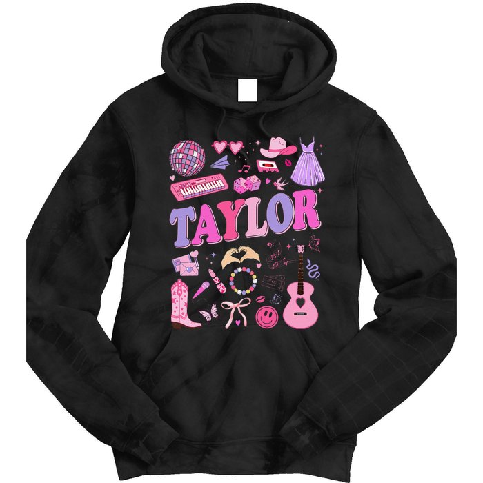 Girl Retro Taylor First Name Personalized Groovy 70S 80S Tie Dye Hoodie