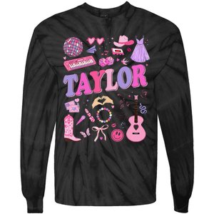 Girl Retro Taylor First Name Personalized Groovy 70S 80S Tie-Dye Long Sleeve Shirt