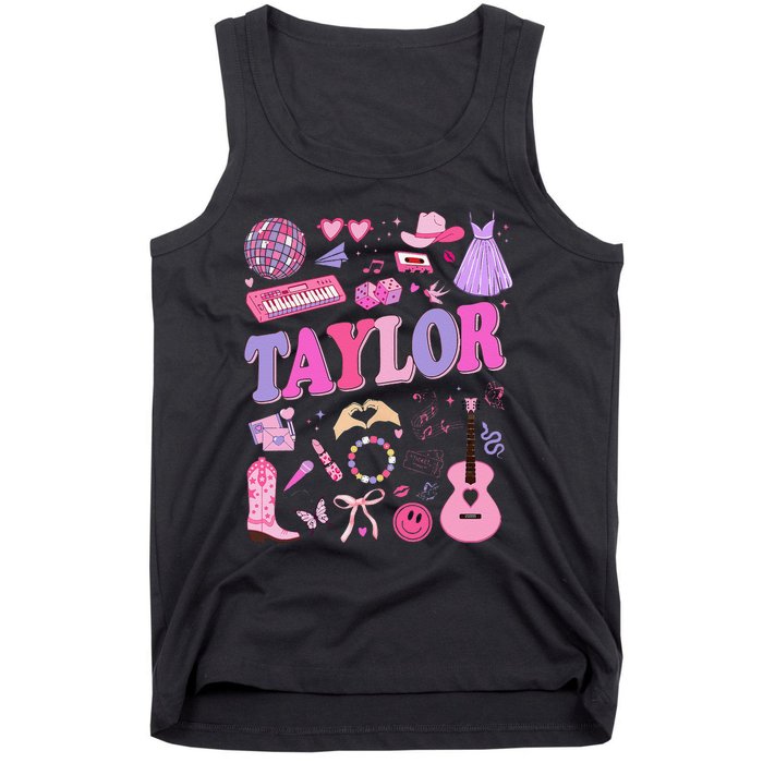 Girl Retro Taylor First Name Personalized Groovy 70S 80S Tank Top