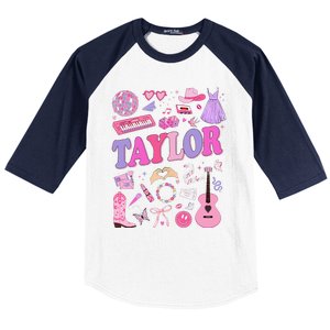 Girl Retro Taylor First Name Personalized Groovy 70S 80S Baseball Sleeve Shirt