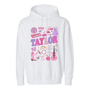 Girl Retro Taylor First Name Personalized Groovy 70S 80S Garment-Dyed Fleece Hoodie