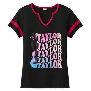 Girl Retro Taylor First Name Personalized Groovy 80s Ladies Halftime Notch Neck Tee