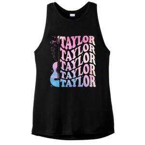 Girl Retro Taylor First Name Personalized Groovy 80s Ladies PosiCharge Tri-Blend Wicking Tank