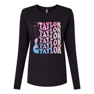 Girl Retro Taylor First Name Personalized Groovy 80s Womens Cotton Relaxed Long Sleeve T-Shirt