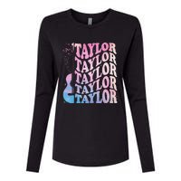 Girl Retro Taylor First Name Personalized Groovy 80s Womens Cotton Relaxed Long Sleeve T-Shirt