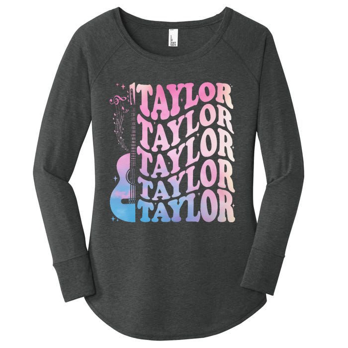 Girl Retro Taylor First Name Personalized Groovy 80s Women's Perfect Tri Tunic Long Sleeve Shirt