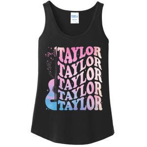 Girl Retro Taylor First Name Personalized Groovy 80s Ladies Essential Tank