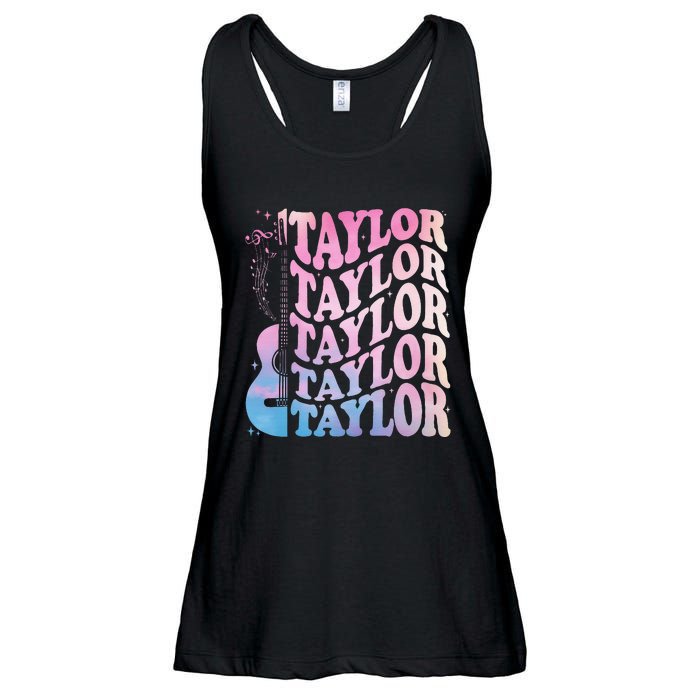 Girl Retro Taylor First Name Personalized Groovy 80s Ladies Essential Flowy Tank