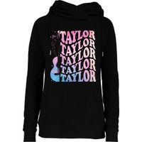 Girl Retro Taylor First Name Personalized Groovy 80s Womens Funnel Neck Pullover Hood