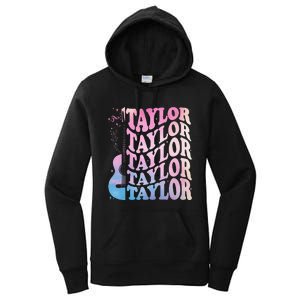 Girl Retro Taylor First Name Personalized Groovy 80s Women's Pullover Hoodie