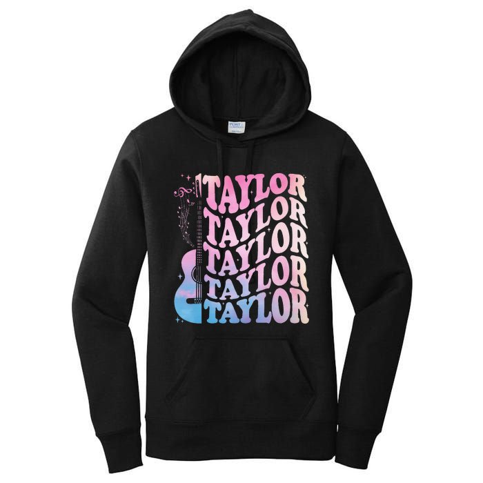 Girl Retro Taylor First Name Personalized Groovy 80s Women's Pullover Hoodie