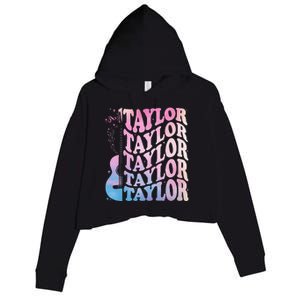 Girl Retro Taylor First Name Personalized Groovy 80s Crop Fleece Hoodie