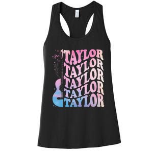 Girl Retro Taylor First Name Personalized Groovy 80s Women's Racerback Tank