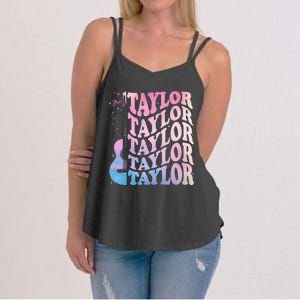 Girl Retro Taylor First Name Personalized Groovy 80s Women's Strappy Tank