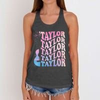 Girl Retro Taylor First Name Personalized Groovy 80s Women's Knotted Racerback Tank