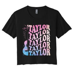 Girl Retro Taylor First Name Personalized Groovy 80s Women's Crop Top Tee