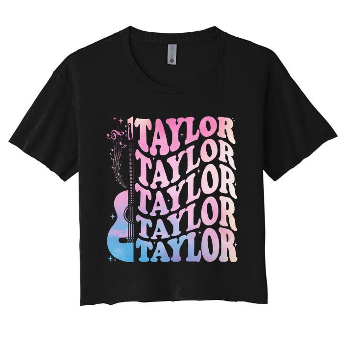 Girl Retro Taylor First Name Personalized Groovy 80s Women's Crop Top Tee