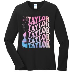 Girl Retro Taylor First Name Personalized Groovy 80s Ladies Long Sleeve Shirt