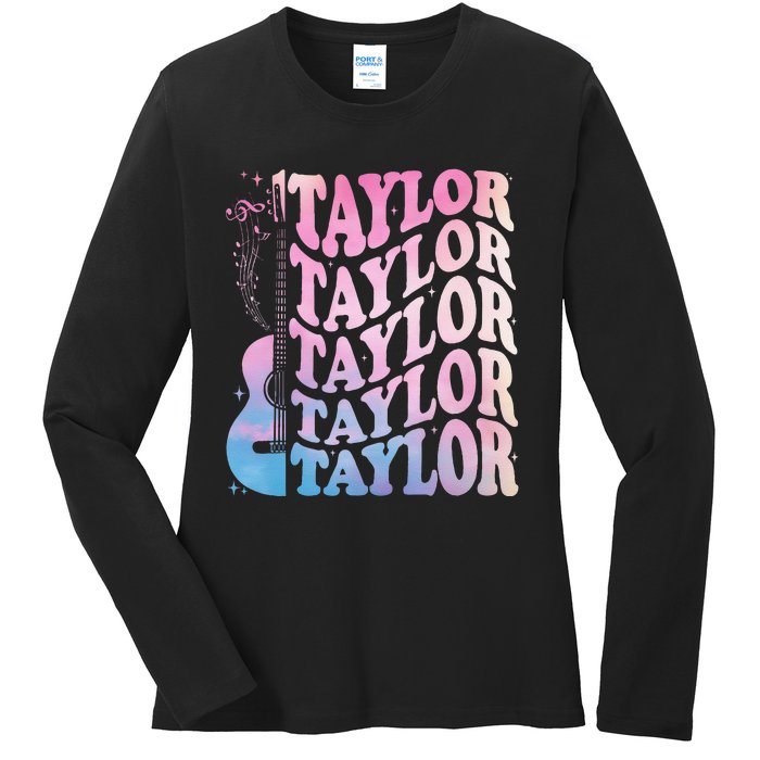 Girl Retro Taylor First Name Personalized Groovy 80s Ladies Long Sleeve Shirt