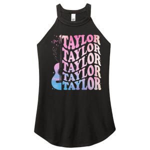 Girl Retro Taylor First Name Personalized Groovy 80s Women's Perfect Tri Rocker Tank