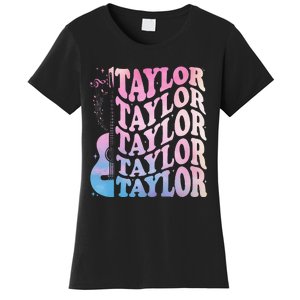 Girl Retro Taylor First Name Personalized Groovy 80s Women's T-Shirt