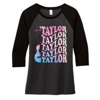 Girl Retro Taylor First Name Personalized Groovy 80s Women's Tri-Blend 3/4-Sleeve Raglan Shirt