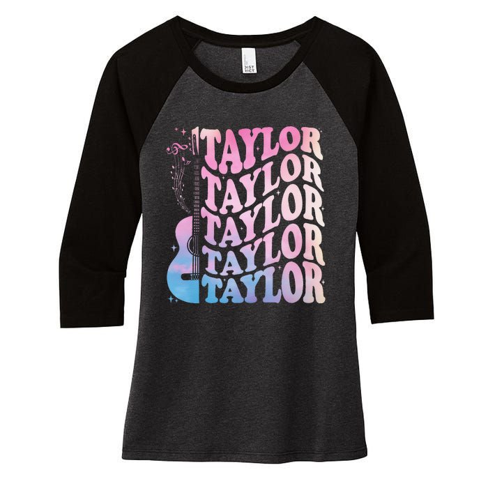 Girl Retro Taylor First Name Personalized Groovy 80s Women's Tri-Blend 3/4-Sleeve Raglan Shirt