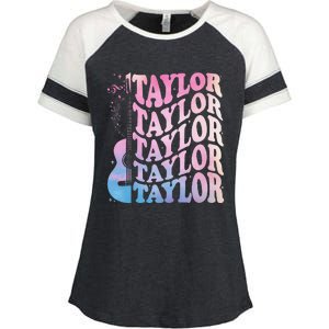 Girl Retro Taylor First Name Personalized Groovy 80s Enza Ladies Jersey Colorblock Tee