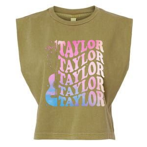 Girl Retro Taylor First Name Personalized Groovy 80s Garment-Dyed Women's Muscle Tee