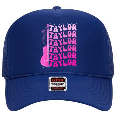 Girl Retro Taylor First Name Personalized Birthday Groovy High Crown Mesh Back Trucker Hat