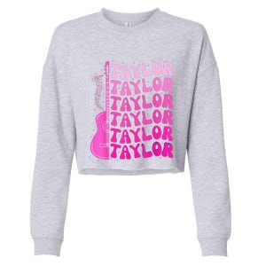 Girl Retro Taylor First Name Personalized Birthday Groovy Cropped Pullover Crew