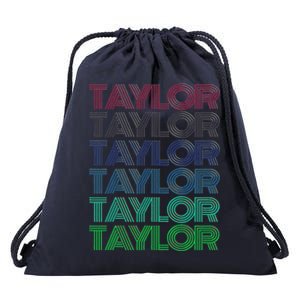 Girl Retro Taylor First Name Personalized Groovy 80S Pink Drawstring Bag