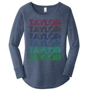 Girl Retro Taylor First Name Personalized Groovy 80S Pink Women's Perfect Tri Tunic Long Sleeve Shirt