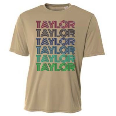 Girl Retro Taylor First Name Personalized Groovy 80S Pink Cooling Performance Crew T-Shirt