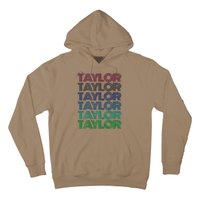 Girl Retro Taylor First Name Personalized Groovy 80S Pink Hoodie