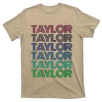 Girl Retro Taylor First Name Personalized Groovy 80S Pink T-Shirt