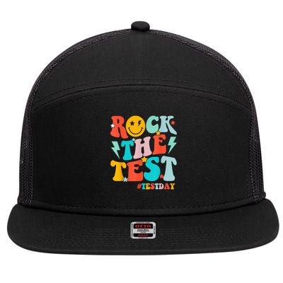 Groovy Rock The Test Testing Day Motivational Students 7 Panel Mesh Trucker Snapback Hat