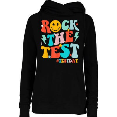 Groovy Rock The Test Testing Day Motivational Students Womens Funnel Neck Pullover Hood