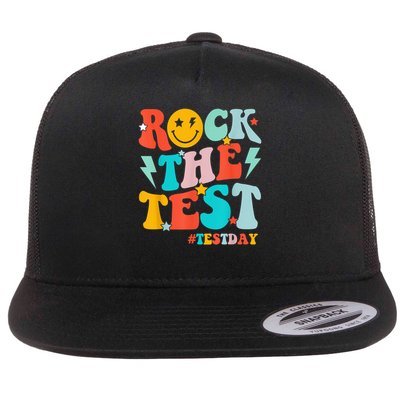 Groovy Rock The Test Testing Day Motivational Students Flat Bill Trucker Hat