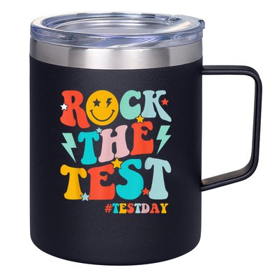 Groovy Rock The Test Testing Day Motivational Students 12oz Stainless Steel Coffee Mug