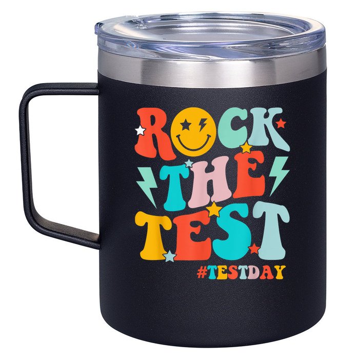 Groovy Rock The Test Testing Day Motivational Students 12oz Stainless Steel Coffee Mug