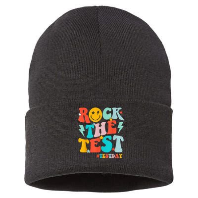 Groovy Rock The Test Testing Day Motivational Students Sustainable Knit Beanie